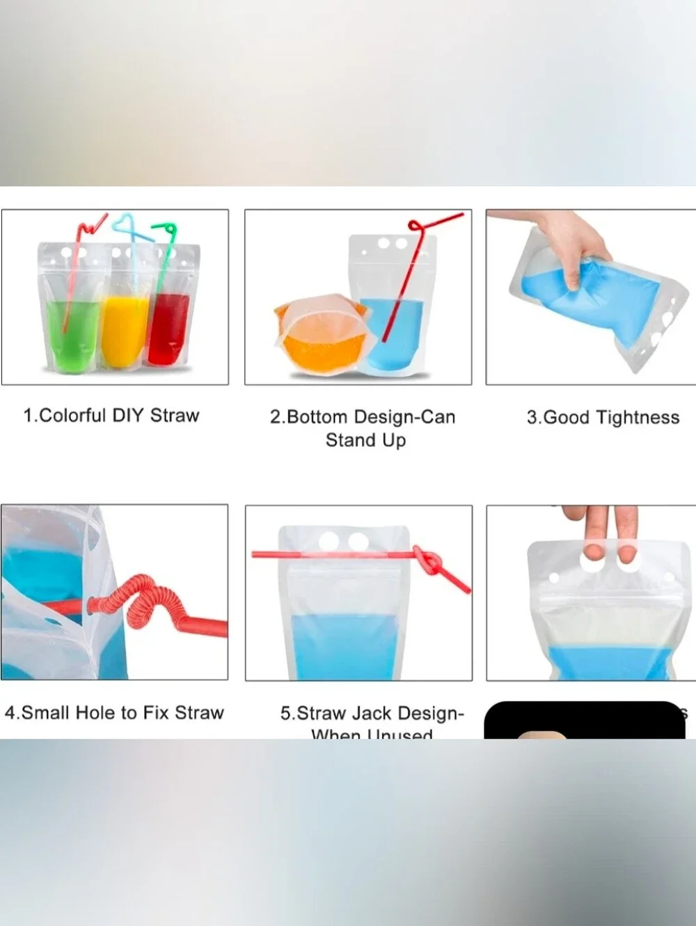 Reusable Party Drink Pouches (100) Bag size: 9*5 inch - Picture 3 of 4